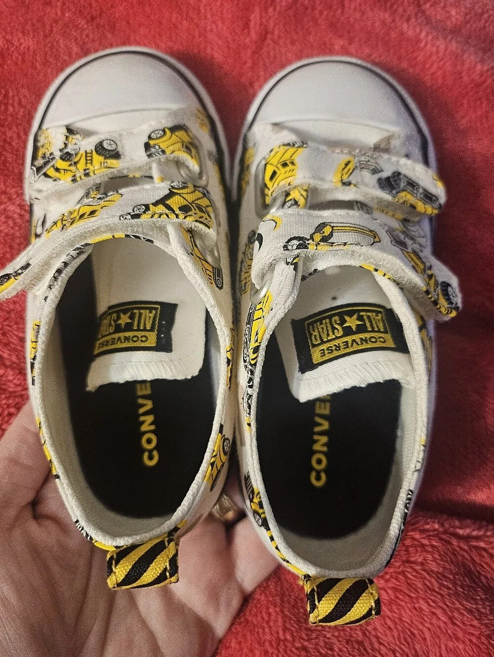 Converse Kids White Canvas Sneakers with Yellow Construction Truck Print 8